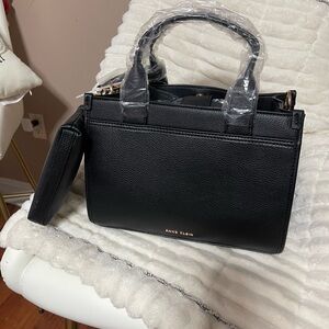 Anne Klein Black Pebbled Leather Satchel with Crossbody Strap
